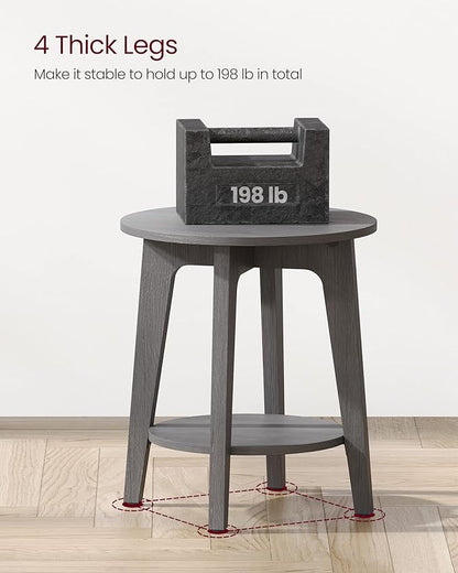 VASAGLE MAEZO Collection - Side Table, 2-Tier Small Round End Table, Nightstand with Tapered Legs, Curved Transitions, for Small Spaces, Living Room, Bedroom, Smoky Gray ULET283T68