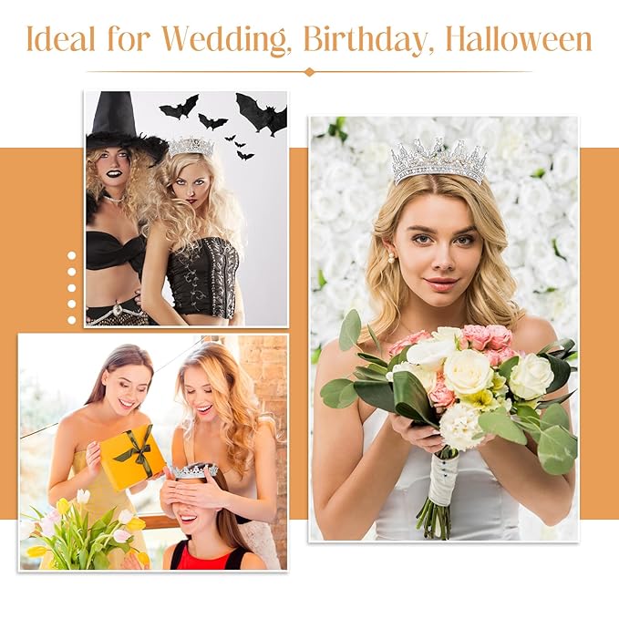 10 Pieces Crown Tiara for Women Crystal Headband with Comb Princess Rhinestone Queen Crown Bridal Hair Accessories Jewelry for Women Prom Birthday Party Wedding Gifts(Silver)