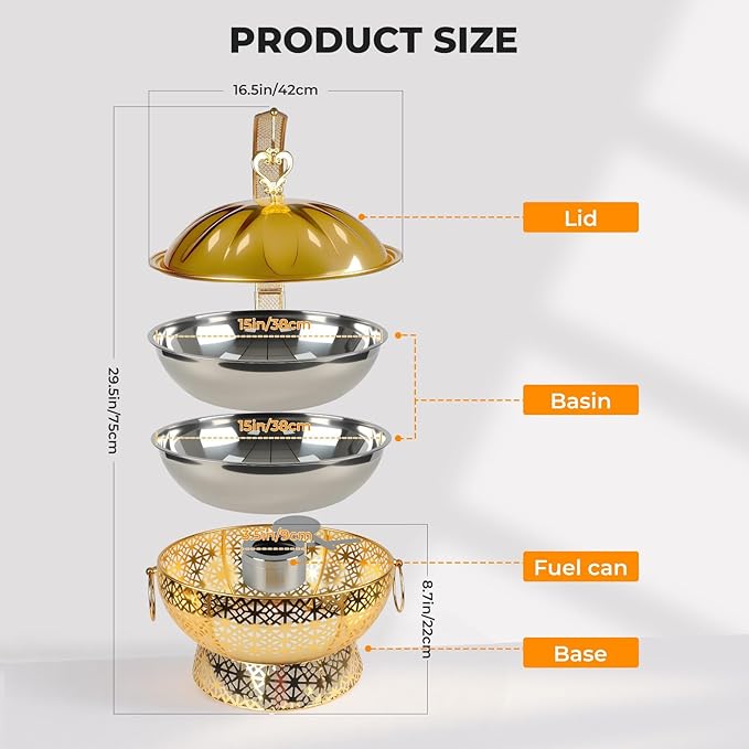 8QT Golden Chafing Dishes for Buffet, Round Stainless Steel Chafing Dish Set for Parties, Christmas Gatherings, Home, Catering Events Complete Buffet Warmer Colder Set (2)