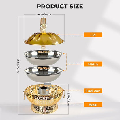 8QT Golden Chafing Dishes for Buffet, Round Stainless Steel Chafing Dish Set for Parties, Christmas Gatherings, Home, Catering Events Complete Buffet Warmer Colder Set (2)