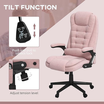 HOMCOM Executive Office Chair with 6 Points Vibration Massage and Heated Lumbar Support, Velvet High Back Computer Chair with Reclining Backrest, Tilt Function and Padded Armrests, Pink