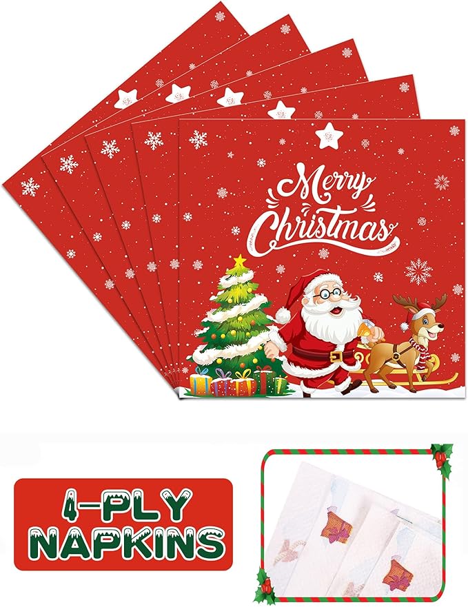80PCS Christmas Plates and Napkins, Cartoon Santa Claus Snowman Christmas Disposable Dinnerware Set Party Supplies, Serves 20 (Green)