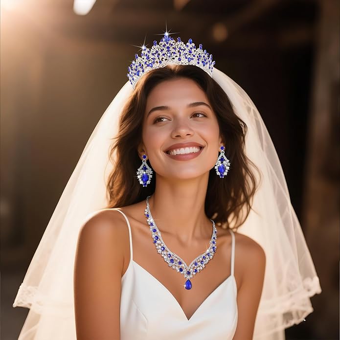 Kamirola Tiaras and Crowns for Women,Tiaras Earrings Necklace, Crystal Bridal Jewelry Set, Costume Party Halloween Prom Pageant Jewelry for Women TR80