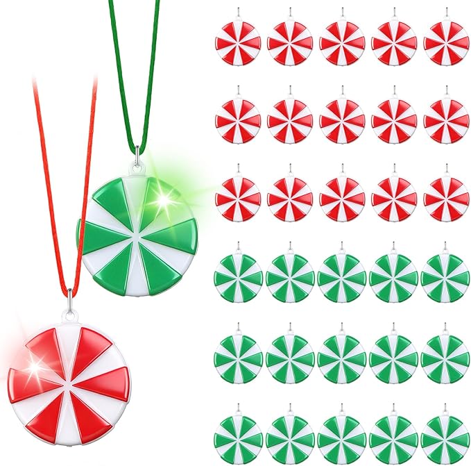 Yinkin 30 Pcs Christmas Light up Necklace for Adults Flashing Necklaces Christmas Accessory for Xmas Party Favors Stocking Stuffers Xmas Ornaments Decoration Party Supplies (Candy)