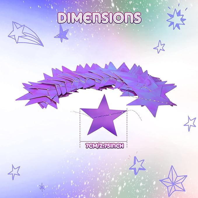 Patelai Glitter Star Garland Banner Christmas Decor 130 Feet Star Hanging Bunting Banner Twinkle Backdrop for Homecoming Classroom Wedding Birthday Halloween Party Supplies(Holographic Purple)