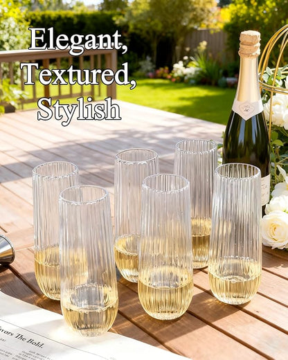 Ciaell 48PCS Plastic Ribbed Champagne Flutes - 9oz Clear Plastic Champagne Glasses - BPA-Free Disposable Shatterproof Toasting Glasses for Weddings, Party, Catering & New Year