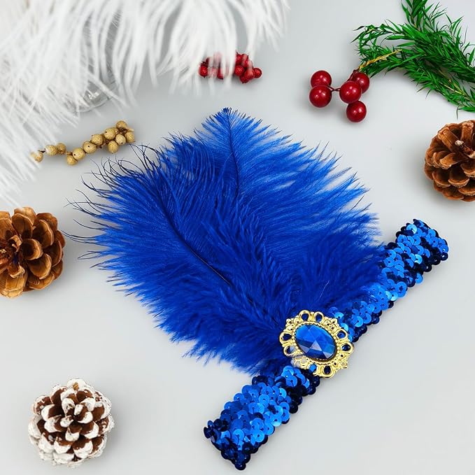 Feather Headpiece Sequins Headbands 1920s Flapper Showgirl Headpieces for Women Girls Carnival Party Accessories