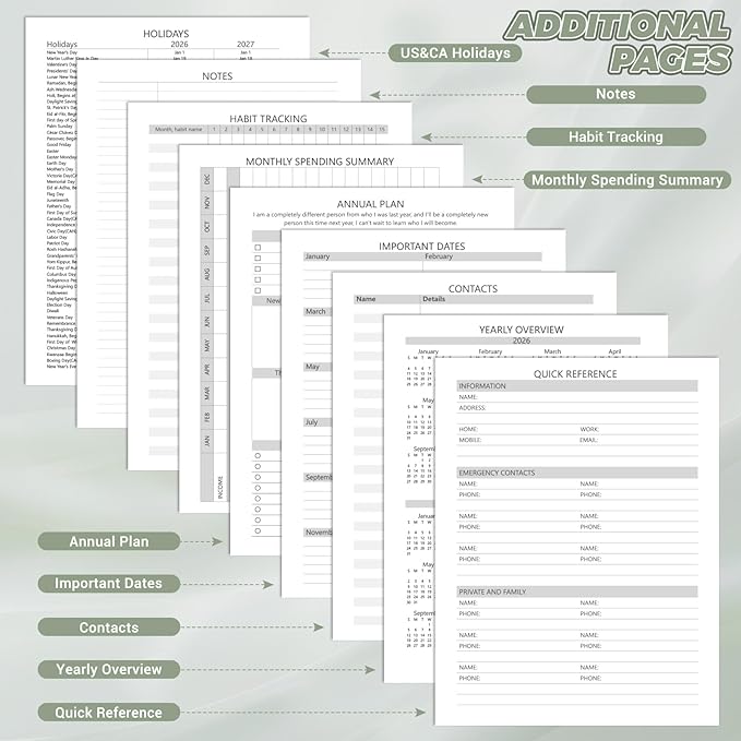 Daily Planner 2026 (8.5" x 11") - Weekly & Monthly Planner (Jan. 2026 - Dec. 2026), Column View Calendar Organizers, Hardcover Agenda Book with Tabs for Office & School, Green