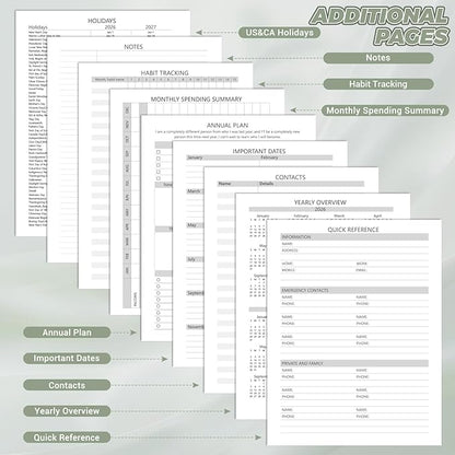 Daily Planner 2026 (8.5" x 11") - Weekly & Monthly Planner (Jan. 2026 - Dec. 2026), Column View Calendar Organizers, Hardcover Agenda Book with Tabs for Office & School, Green