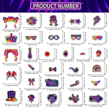 25pcs Glow Neon Photo Booth Props with Sticks | Let's Glow Themed Party Supplies for Birthday, Disco, Black Light & Neon Glow Parties | 25 Designs (Hats, Glasses, Balloons & More)