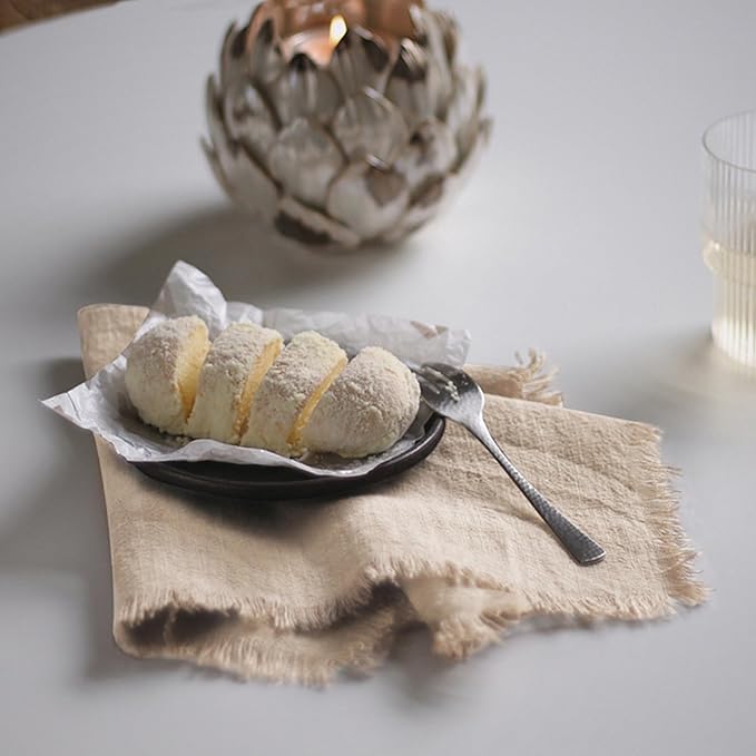 Handmade Cloth Napkins 100% Cotton Napkins with Fringe，Delicate Handmade Cloth Napkins for Dinners, Parties, Weddings and More，18 x 18 Inch Set of 4 - Beige