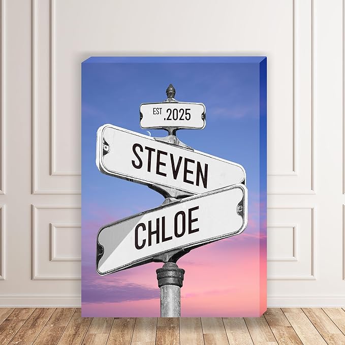 Personalized Vintage Street Sign For Couples, Custom Street Sign Canvas Poster Wall Art With Names, Gift For Valentine