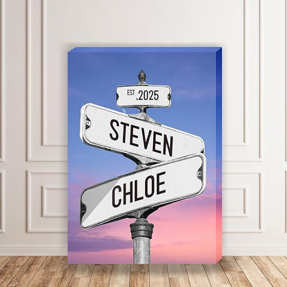 Personalized Vintage Street Sign For Couples, Custom Street Sign Canvas Poster Wall Art With Names, Gift For Valentine