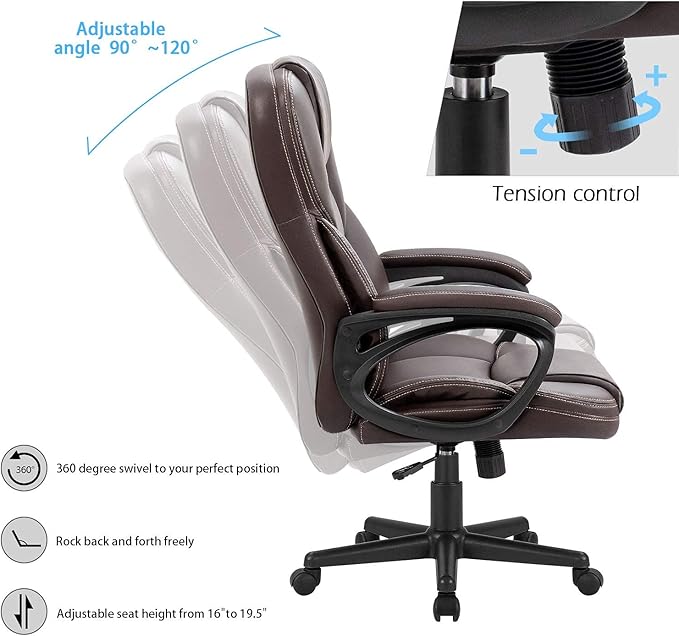 Furmax Office Executive Chair High Back Adjustable Managerial Home Desk Chair, Swivel Computer PU Leather Chair with Lumbar Support (2, Brown)