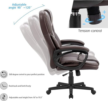 Furmax Office Executive Chair High Back Adjustable Managerial Home Desk Chair, Swivel Computer PU Leather Chair with Lumbar Support (2, Brown)