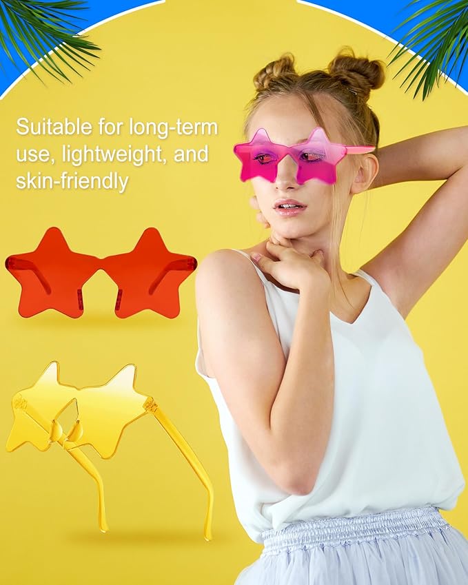 PLULON Star Sunglasses for Women Girls, Color Rimless Star Shaped Sunglasses Bulk for Adults Beach Birthday Swim Pool