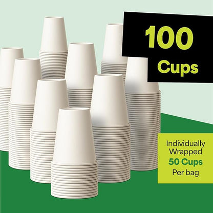 EconoHome 8 oz 100 Pack Disposable Coffee Paper Cups - Paper Cups for Hot and Cold Drinks, Tea, Water, and Juice