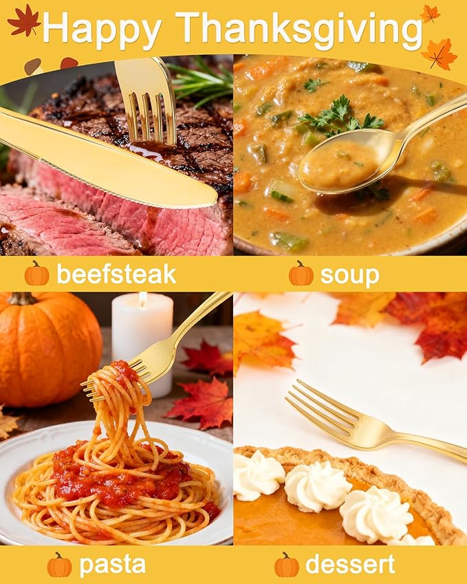 bUCLA 600 Pieces Gold Plastic Silverware - Disposable Gold Utensils - Heavyweight Plastic Cutlery set- 200 Forks, 200 Spoons, 200 Knives for Party & Thanksgiving