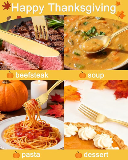 bUCLA 600 Pieces Gold Plastic Silverware - Disposable Gold Utensils - Heavyweight Plastic Cutlery set- 200 Forks, 200 Spoons, 200 Knives for Party & Thanksgiving