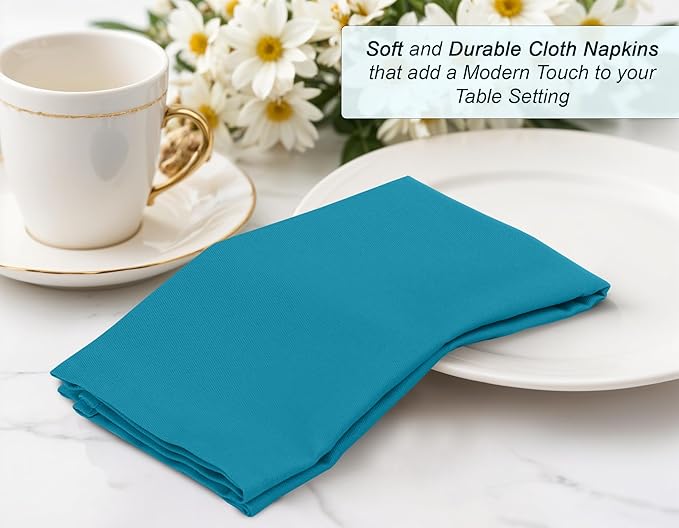 Zoyer Cloth Napkins Set of 12, 18x18 Inches Cotton Enrich Napkins Cloth ‎Washable, Soft & Durable Dinner Napkins for Parties, Wedding, Christmas, ‎Thanksgiving & Everyday Use - Teal