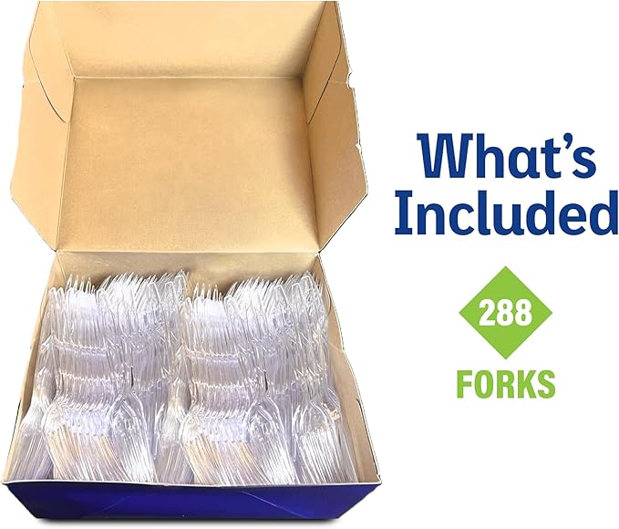 Diamond® All Occasion Clear Disposable Forks 288 Count – Heavy Duty Plastic Forks, Premium Polystyrene, Crystal Clear, Party, Catering, Everyday Use, Made in USA