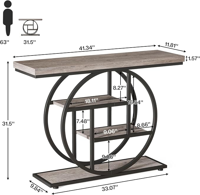 Tribesigns 41.3" Console Table, Industrial 4-Tier Sofa Table Entryway Table with Circle Base, Narrow Wood Accent Tables with Storage Shelves for Living Room, Hallway, Foyer, Gray | Industrial, Sofa Table, Entryway Table, Narrow, Accent Tables, Storage ...