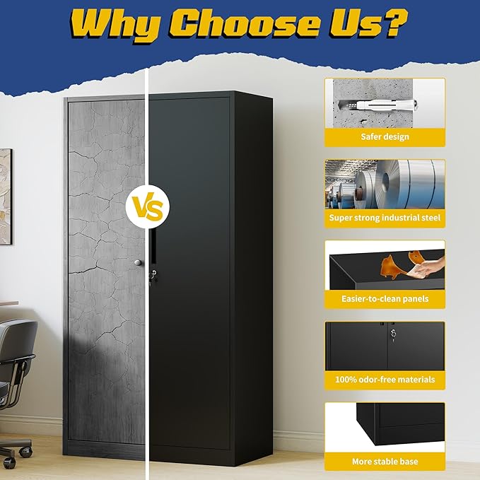 Metal Storage Cabinet with Doors and Adjustable Shelves, 71" Steel Garage Storage Cabinets with lock, Locking Tool Cabinet Utility Cabinets for Garage,Bathroom,Kitchen,Home Office,School,Shop