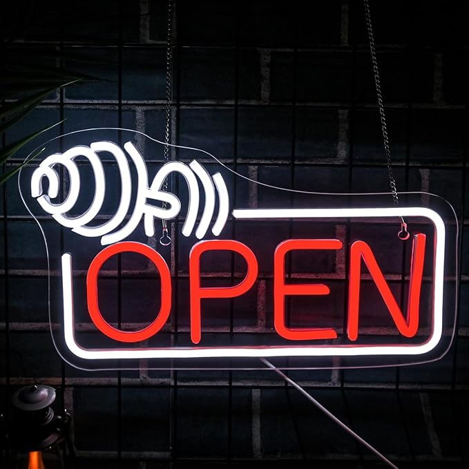 Lucunstar Barbell Open Neon Sign Dimmable USB Led for Gym Decor Red Barbell Neon Open Sign for Business Neon Lights Fitness Club Sign Gym Fitness Studio Decoration