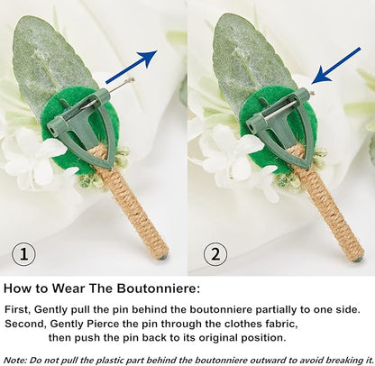Meldel Champagne Boutonniere for Men Wedding, Set of 6, Groom Groomsman Boutonniere, Mens Boutonnieres for Wedding Prom Ceremony Anniversary Party Homecoming Graduation