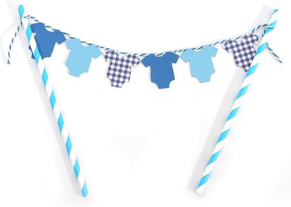 Blue Baby Shower Cake Topper - Blue Bodysuit Gingham Cake Topper,Gender Reveal Decor,Baby Shower Cake Decorations,Gingham Onesie Party Decorations (blue-1)