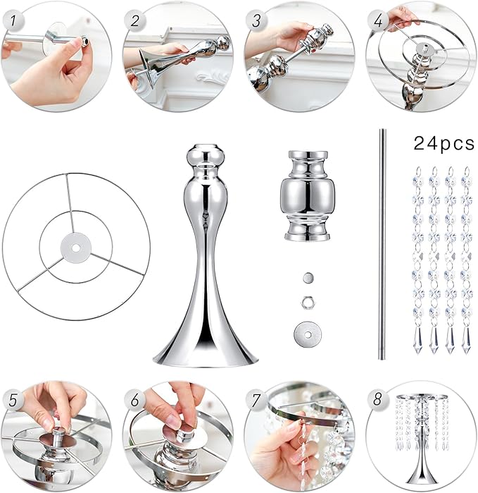 Unittype 20 Pcs Wedding Centerpieces for Tables 13 Inch Tall, Crystal Flower Stand Floral Vases for Tabletop Flower Arrangement Stand Valentines Gift Baptism Christmas Party Decor (Silver)