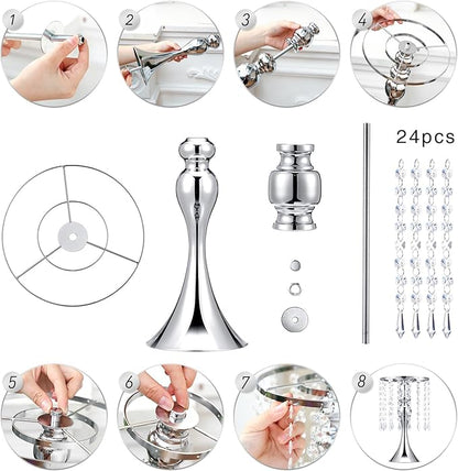 Unittype 20 Pcs Wedding Centerpieces for Tables 13 Inch Tall, Crystal Flower Stand Floral Vases for Tabletop Flower Arrangement Stand Valentines Gift Baptism Christmas Party Decor (Silver)
