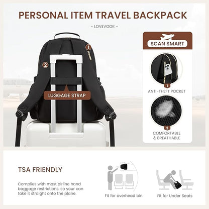 LOVEVOOK Laptop Backpack for Women with Pouch Pocket for Large Capacity Cup,15.6 Inch Teacher Nurse College Work Backpack Purse,Waterproof Laptop Bag Computer Back Pack for Travel,Black+Wicker pattern