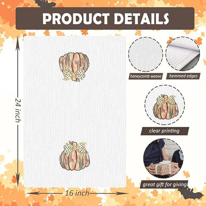 Glitter Pumpkin Fall Kitchen Towels, Coquette Bow Pumpkin Dish Tea Towels for Kitchen Decor, Preppy Girly Autumn Thanksgiving Decorative Hand Towel for Bathroom, 16x24 Inches