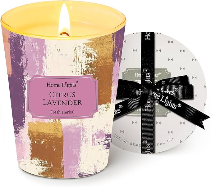 HomeLights Citrus Lavender Scented Candles | 6.7oz Soy Candles Scandinavian Minimalist Design Large Candle Jars | Ideal Candle Gifts for Events, Home Decor Stress, Relief & Relaxation