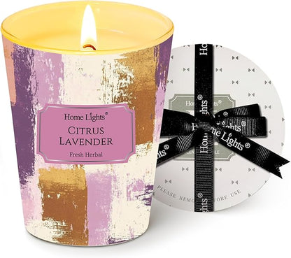 HomeLights Citrus Lavender Scented Candles | 6.7oz Soy Candles Scandinavian Minimalist Design Large Candle Jars | Ideal Candle Gifts for Events, Home Decor Stress, Relief & Relaxation