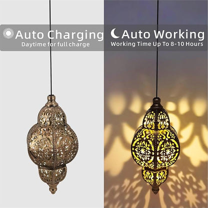 Hanging Solar Lights Garden Lights Metal Moroccan Lamp Waterproof for Outdoor Hanging Decor Yard Backyard Garden Decorative (1 Pack, Bronze)