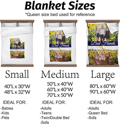 Personalized Gifts for Best Friend Custom Blankets with Photos and Text Multiple Colors Sizes Soft Flannel Gifts for Women Birthday Gifts for Best Friend