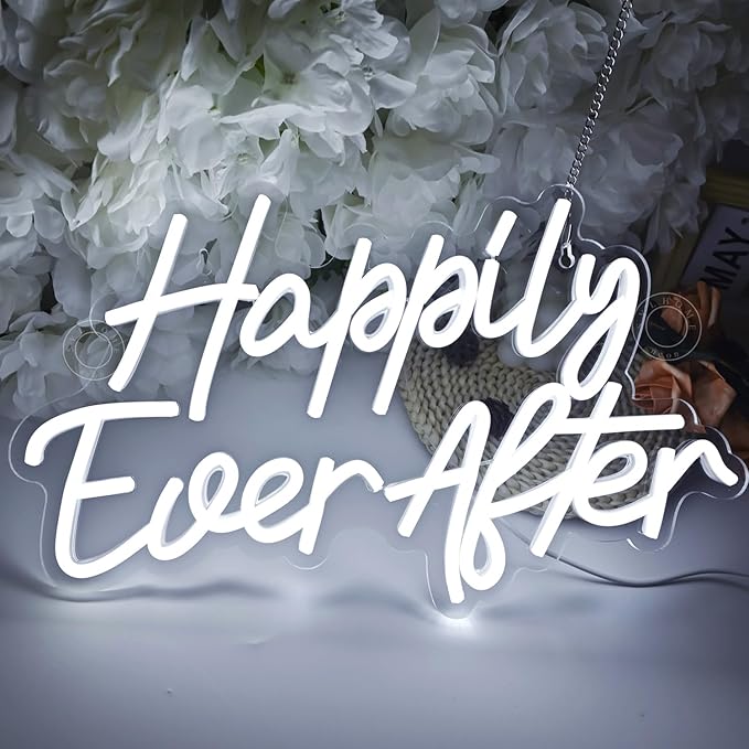 SYLHOME Happily Ever After LED Neon Light Sign Wedding Party Birthday Neon Art Wall Sign Decor USB Bedroom Home Bar Pub Decor Night Light 5V Cold White 15.8"X9.2"