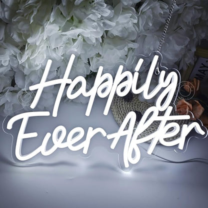 SYLHOME Happily Ever After LED Neon Light Sign Wedding Party Birthday Neon Art Wall Sign Decor USB Bedroom Home Bar Pub Decor Night Light 5V Cold White 15.8"X9.2"