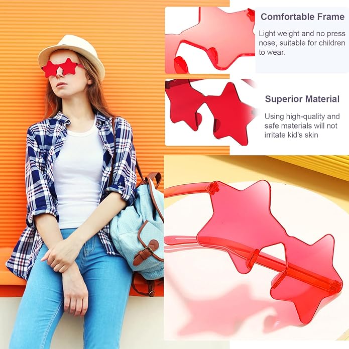 9 Pack Star Sunglasses, Colorful Rimless Star Shaped Glasses, Unisex Party Favors Supplies for Beach, Pool, Outdoors