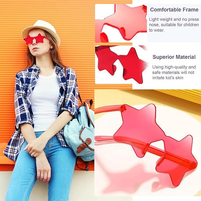 9 Pack Star Sunglasses, Colorful Rimless Star Shaped Glasses, Unisex Party Favors Supplies for Beach, Pool, Outdoors