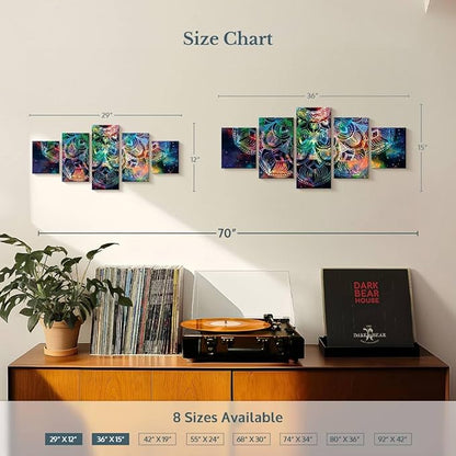 ElephantStock - Celestial Mandala Wall Art - Horizontal Multi Panel Canvas - 5 Piece Living Room Wall Decor - Digital Art Elements Multi Piece Wall Art - Turquoise And Blue Decor - 29" x 12"