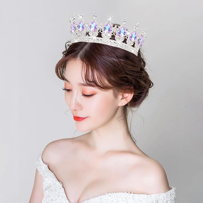 Queen Crown Rhinestone Wedding Crowns and Tiaras for Women Costume Party Hair Accessories Princess Birthday Crown Crystal Bridal Crown (Silver & Violet Crown)