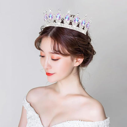 Queen Crown Rhinestone Wedding Crowns and Tiaras for Women Costume Party Hair Accessories Princess Birthday Crown Crystal Bridal Crown (Silver & Violet Crown)