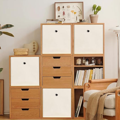 Foldable Storage Cubes Bins ,11 Inch Cloth Storage Cube Fabric Storage Box Cubes Organizer Baskets with Dual Handles for Home Organizer Set of 10 (Creamy-White)