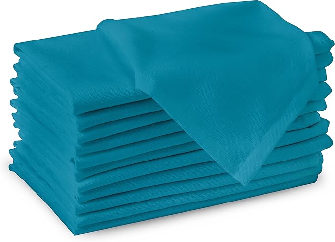 Encasa XO Azul Blue Cloth Napkins Set of 12, 17"x17" | Solid Color Cotton Dinner Napkins | Washable & Reusable Napkins for Dining Table Fall Decoration, Holiday & Christmas Festivals