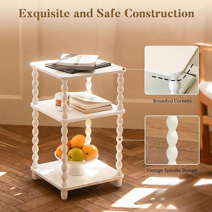 End Table, Small Side Table with 3 Tier Open Shelf, Modern NightStand Bedside Table for Living Room, Bedroom, Office and Small Spaces (White)