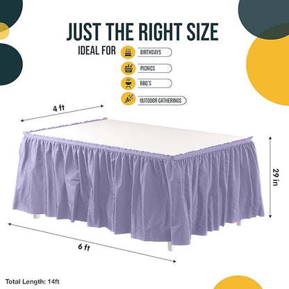 Exquisite Ruffle Table Skirt Lavender 12 Pack 14 Ft Long Table Skirts for Rectangle Tables 6ft Plus or Round Tables Skirts with Adhesive Strip for Gender Reveal Decor & Happy Birthday Parties