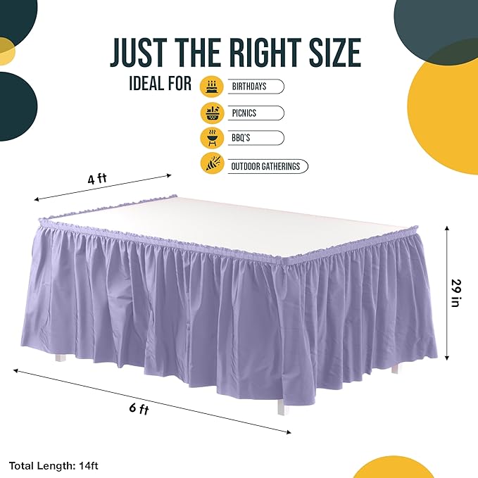 Exquisite Ruffle Table Skirt Lavender 2 Pack 14 Ft Long Table Skirts for Rectangle Tables 6ft Plus or Round Tables Skirts with Adhesive Strip for Gender Reveal Decor & Happy Birthday Parties